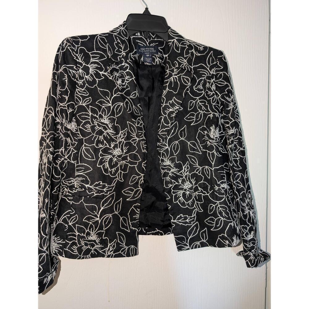Jones New York Signature Petite Black White Floral Blazer 6